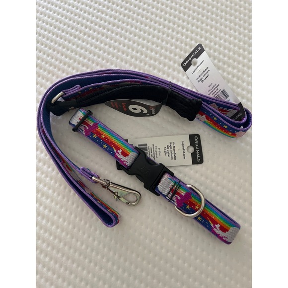 LupinePet Other - LupinePet Magic Unicorn Dog Collar and Leash Set 1in Wide Purple Rainbow NWT